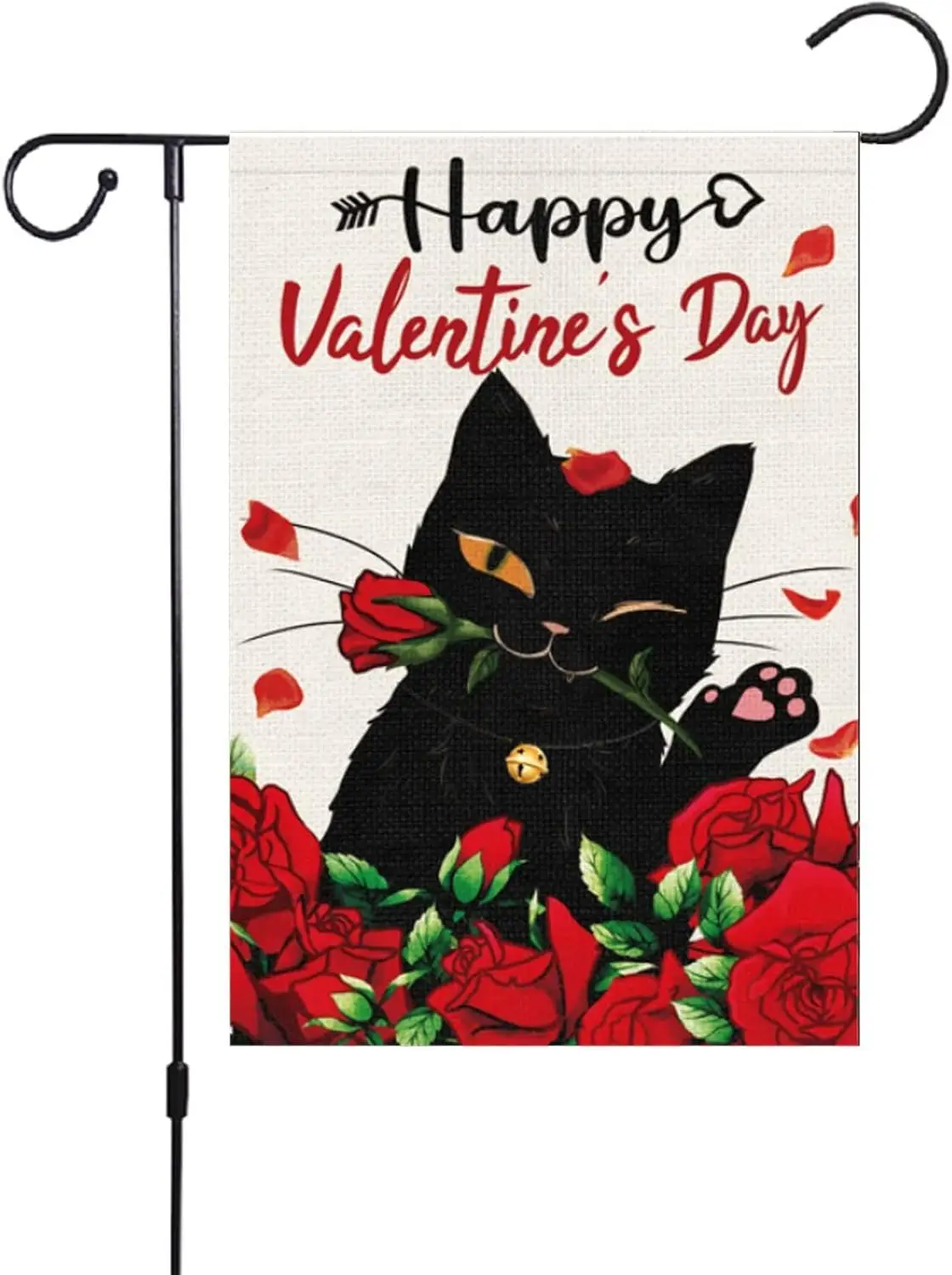 Bandeira do jardim do gato preto, bandeira exterior amor-temático dobro-face, serapilheira durável, dia de Valentim feliz, 12x18"