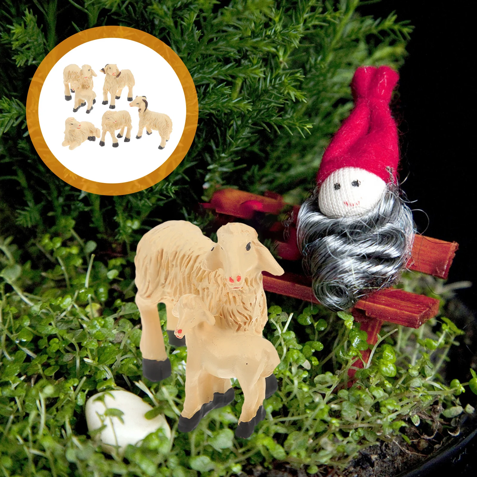 

6Pcs Small Sheep Figurines Resin Mini Decor for Garden Desk Home Office Decoration Cute Animal Ornaments Landscape Accessories