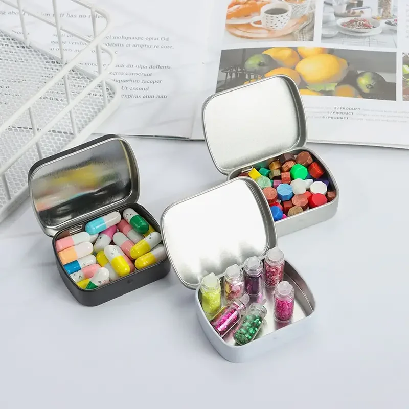 20pcs Empty Tinplate Storage Case, Vintage Hinge Mini Box, Portable Packaging Tin Box, Home Organization And Storage Supplies.