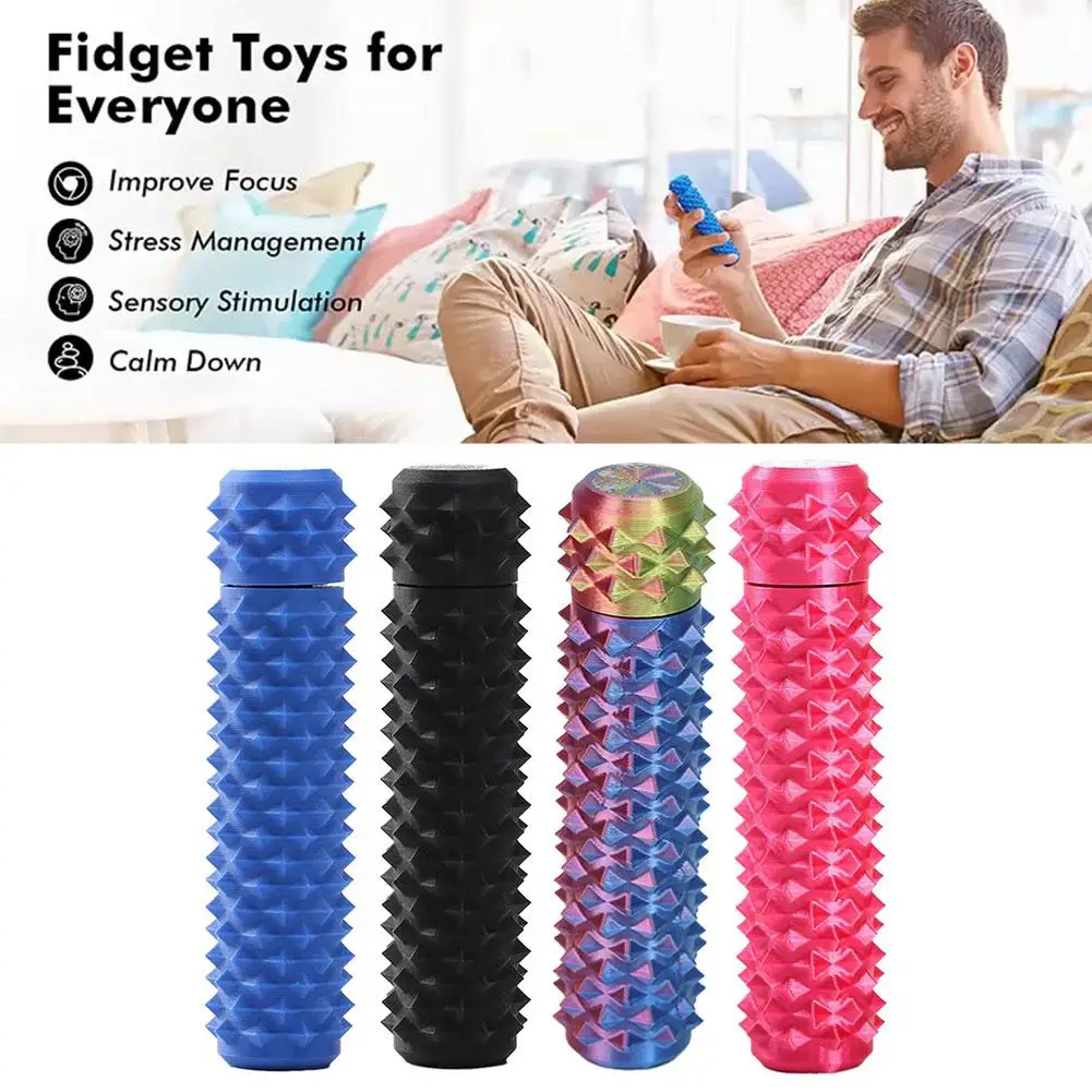 3D Printed Pain Stim Fidget Toy Portable With Keychain Colorful Decompression Office Novelty Spike Roller
