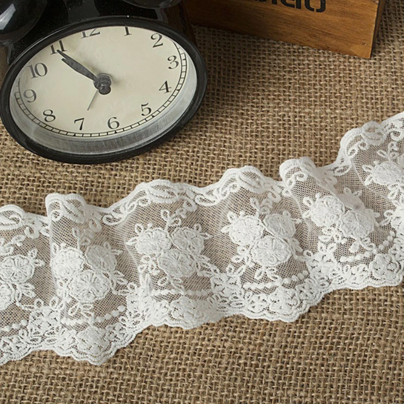 Black White Beige Small Flower Cotton Embroidered Lace Decoration Accessories Lace Trim Width 9cm 5Yds/lot