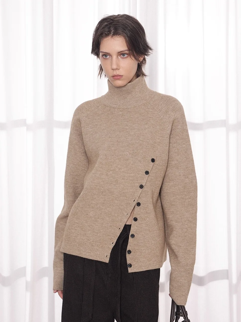 

Осенне-зимний свитер в американском ретро-стиле, повседневный, унисекс, высокое качество, длинный рукав, воротник-стойка, на одной пуговице