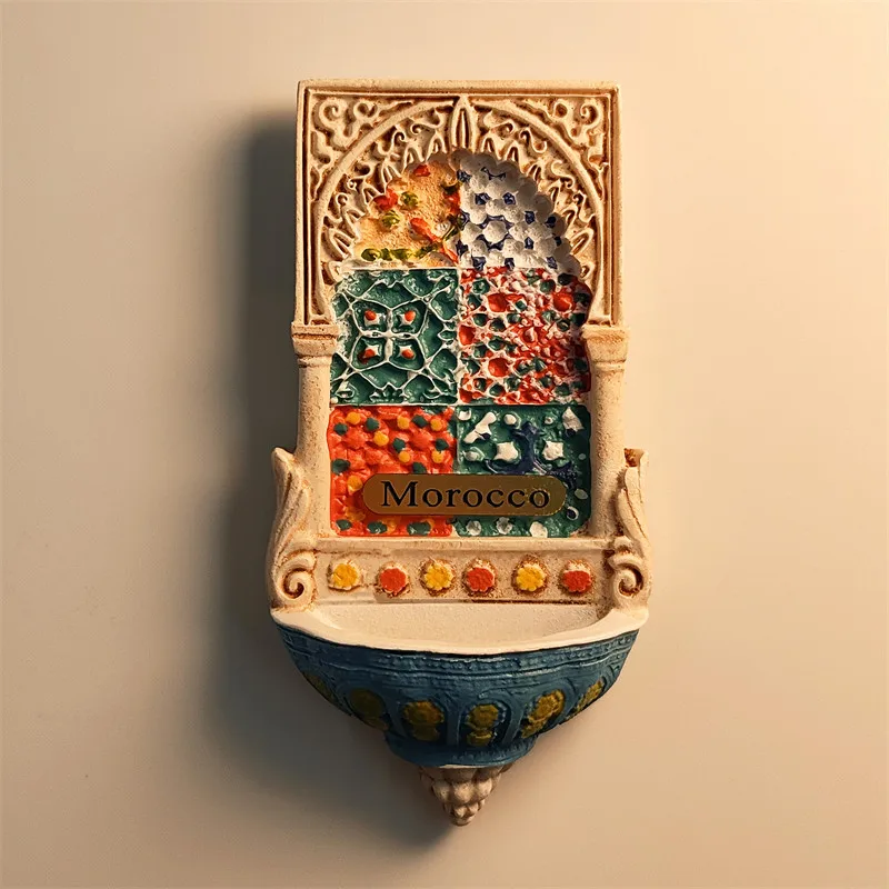 Creative Moroccan tourist souvenirs, 3D painted mosaic patterns, decorative magnetic refrigerator magnets, made of resin.