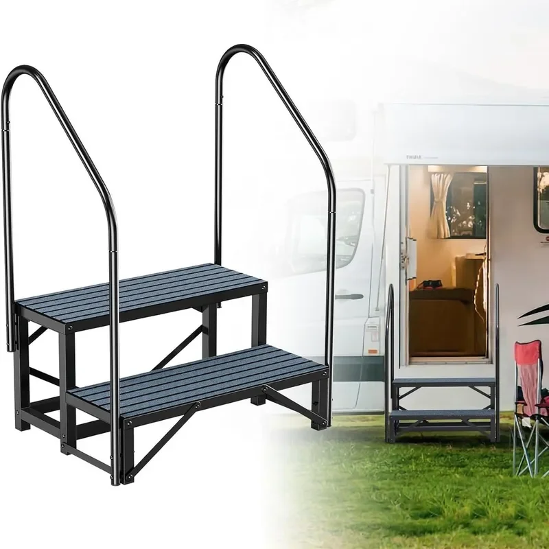 Portable Aluminum Step Ladder for RV Camper Van Bathroom Non Slip Folding Stool Heavy Duty Accessory for Home Kitchen Use