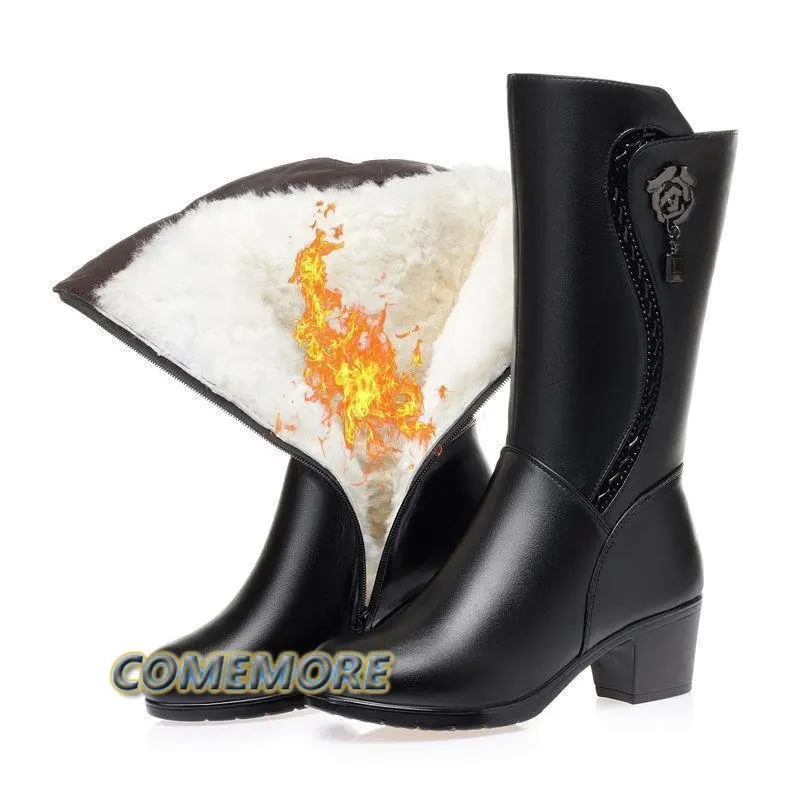 Botas de neve grossas antiderrapantes para mulheres, veludo, algodão, meio de panturrilha, sapatos de meio tubo, preto, outono, inverno, 2022,