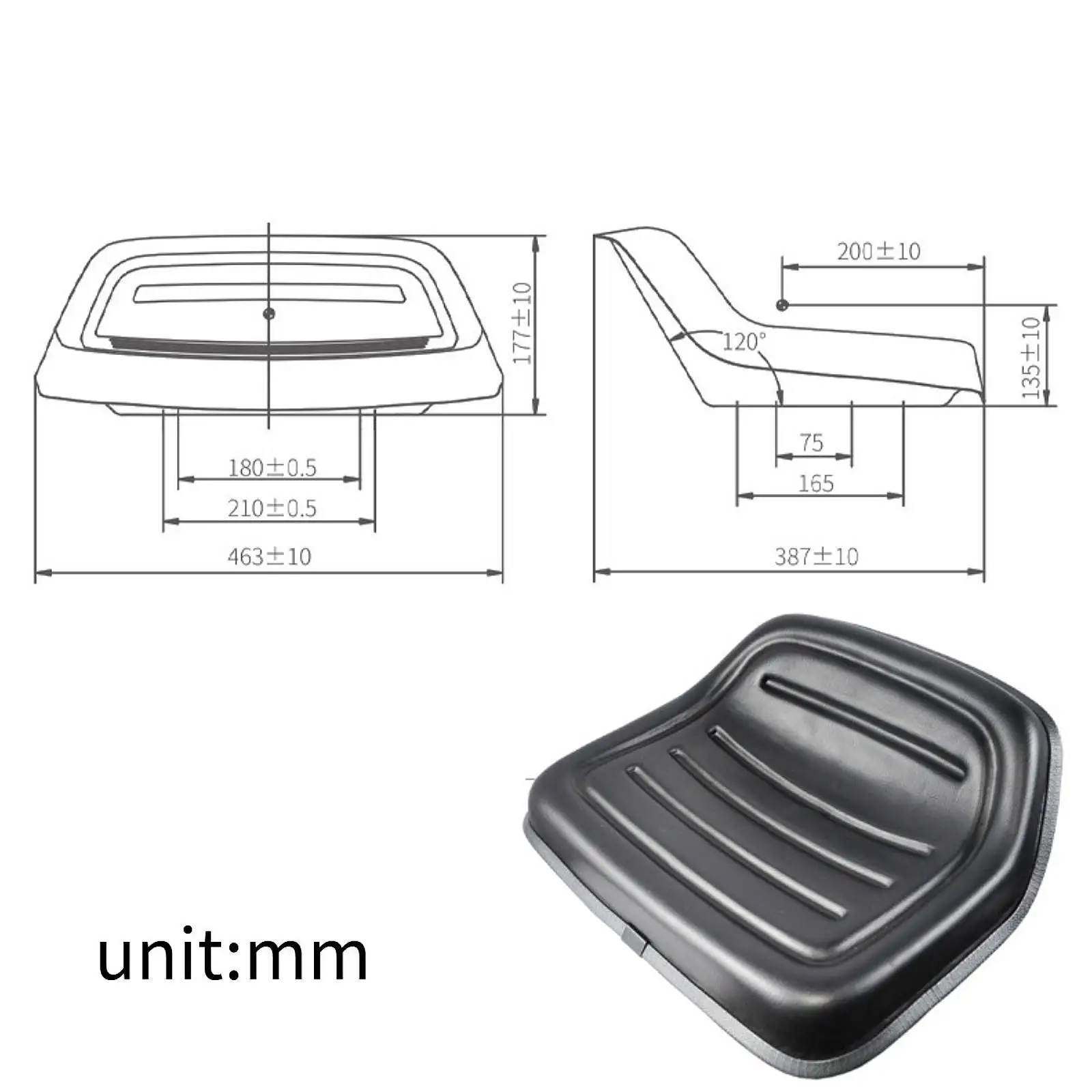 Large Mower Seat Replacement Ergonomic Foam Sponge PVC Artificial Leather Black for Garden Chair on Wheels