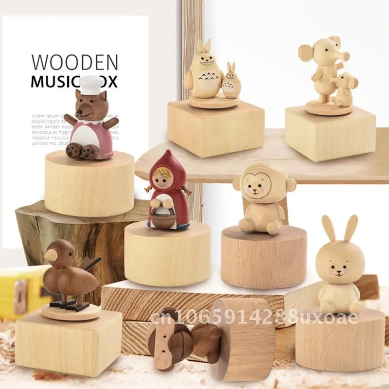 

Creative Wooden Music Box with Rotating Animal Design Orangeutan Little Red Riding Hood - Festive Gift Craft Decoration