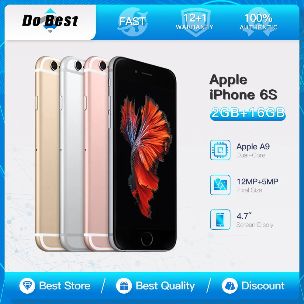 هاتف Apple iPhone 6s 4G LTE المحمول 16/32/64/128GB ROM 4.7 بوصة IPS LCD Touch ID 5MP + 12MP كاميرا A9 DualCore IOS هاتف محمول