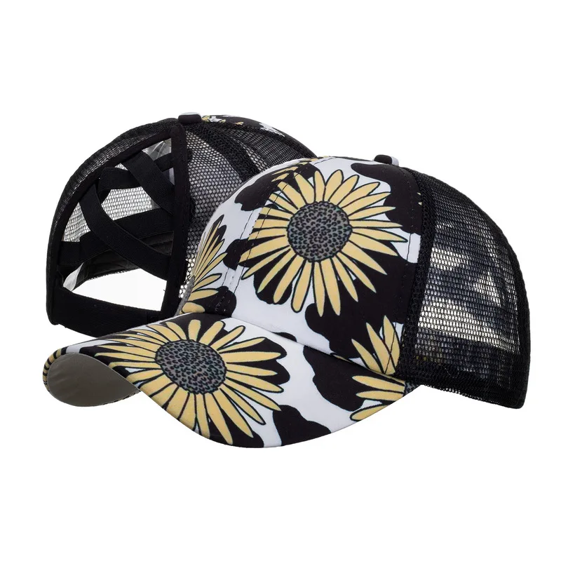 Cross-border AliExpress AmazonebayNew Sunflower Double Cross Mesh Baseball Cap Women's Sun HatB996