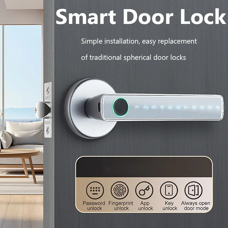 Tuya Smart Fingerprint Lock Financial level Electronic Indoor Lock Password/Key/Tuya APP/Bluetooth Unlock Bathroom Bedroom