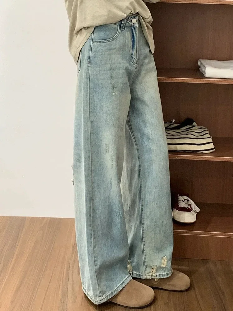 Fashion Street Slim Casual Woman Jeans Simple Basic Straight Pants Female Chicly Retro Summer New High Waist Loose Women Jeans