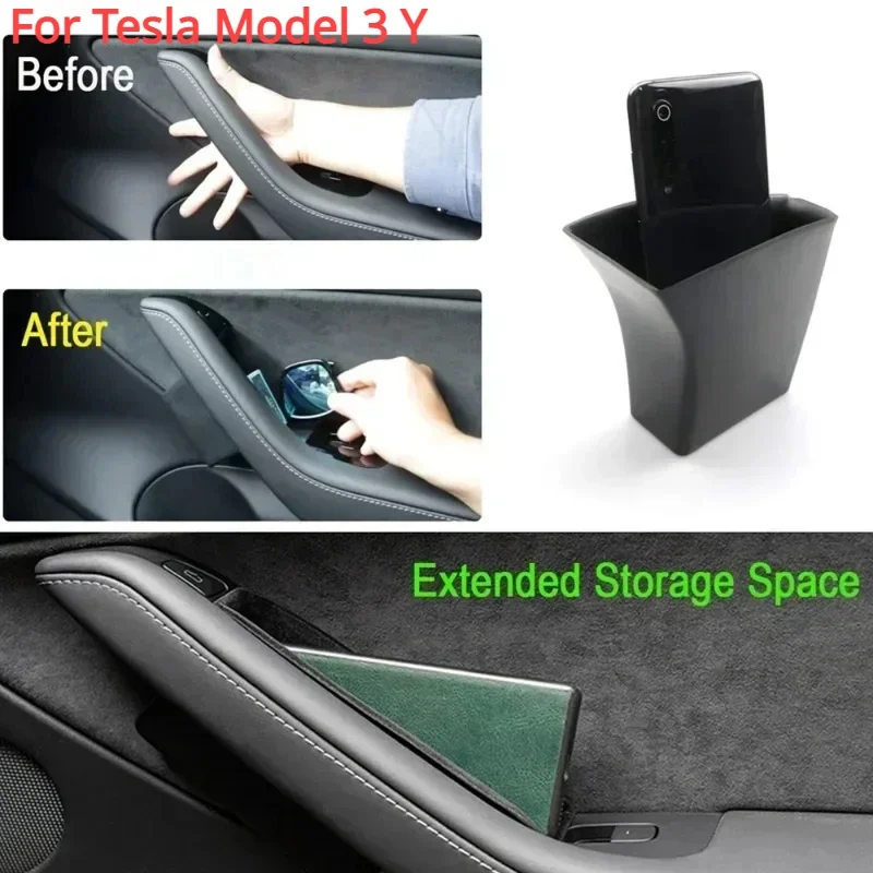 Door Handle Side Storage for Tesla Model 3 Y 2019-2023 Auto Armrest Box Tray Organizer Container Hidden Holder Car Accessories