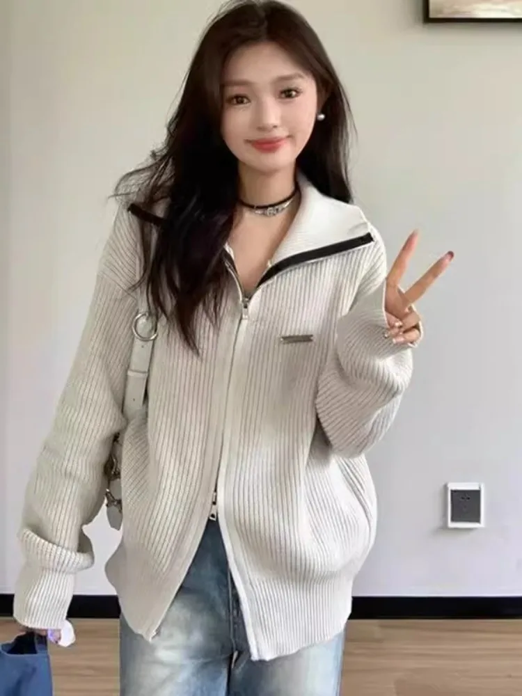 

ay Knitted Sweater Zipper Long Sve Women's Sle Casual Design Spring Autumn Pullover Comfortable Breathable Faionable