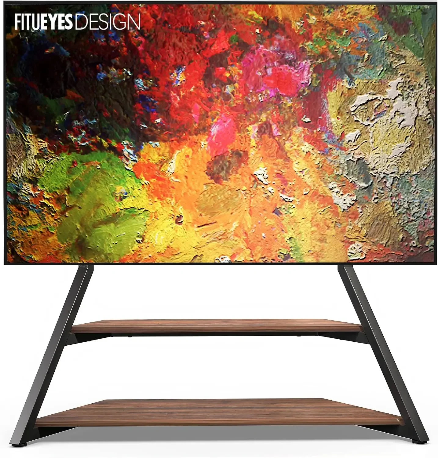 Large TV Floor Stand for 75 77 85 86 90 100 Inch TVs, Heavy Duty TV Stand Mount with Large Wood Entertainment Shelf, Modern Livi