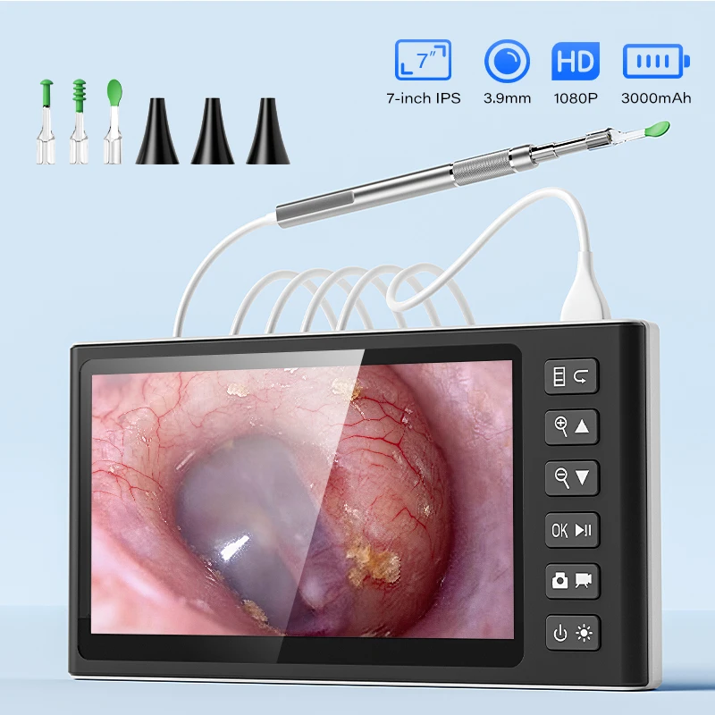 

7'' Screen Digital Otoscope Camera HD1080P 3.9mm Video Ear Cleaning Endoscope Visual Ear Picker Ear Spoon with 6LEDs