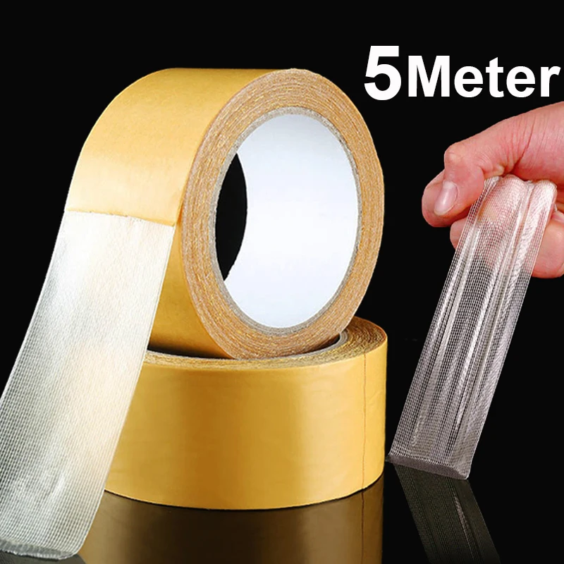 5M Strong Tape Double Sided Cloth Base Tape Fixation Mesh Waterproof High Viscosity Glass Grid Fiber Translucent Adhesive Tape