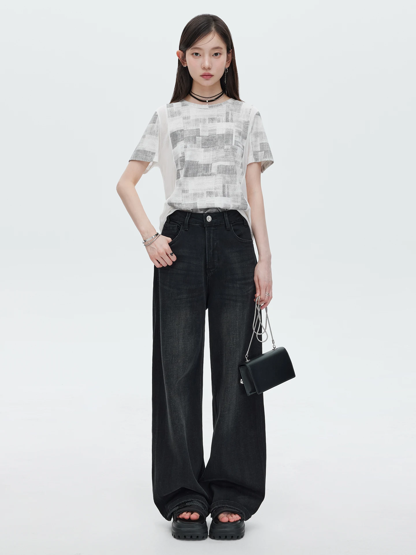 

High Waist Straight Leg Denim Jeans Women's Black Floor-Length Cotton Polyester Lyocell Rayon Spandex Blend Queen Mix Color H...