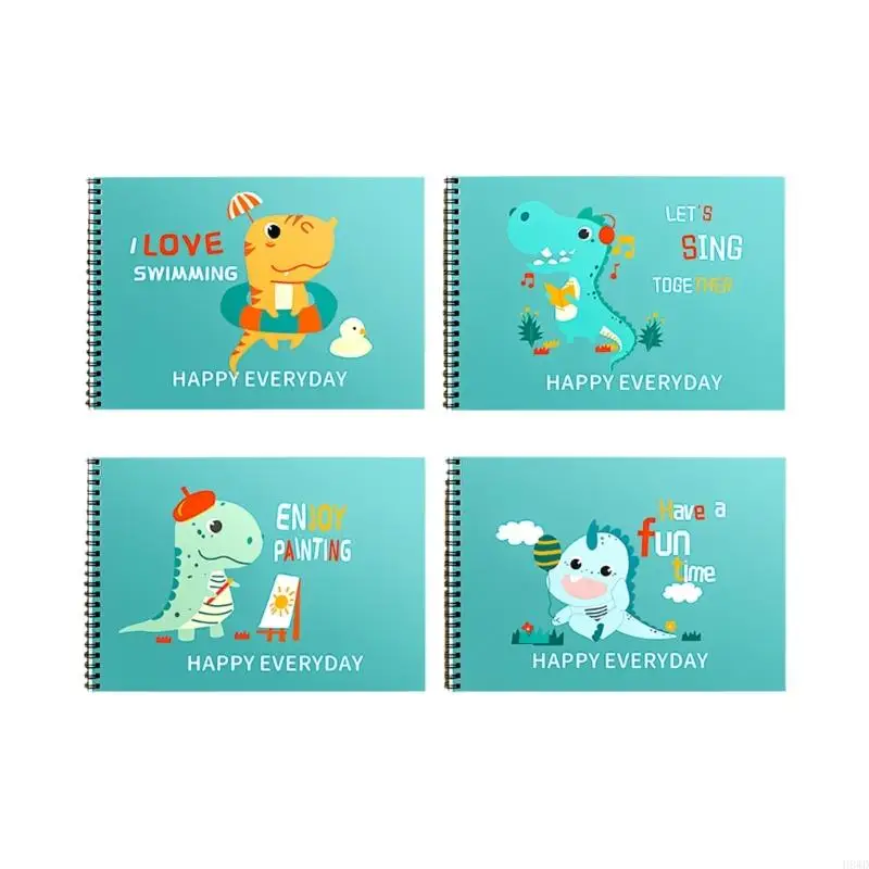 4Pcs Childrens Drawing Notebook With Sticker 360 Degree Twin Coil Binding Sketching Pad 30 Sheets Each for Kids Drawing H8WD