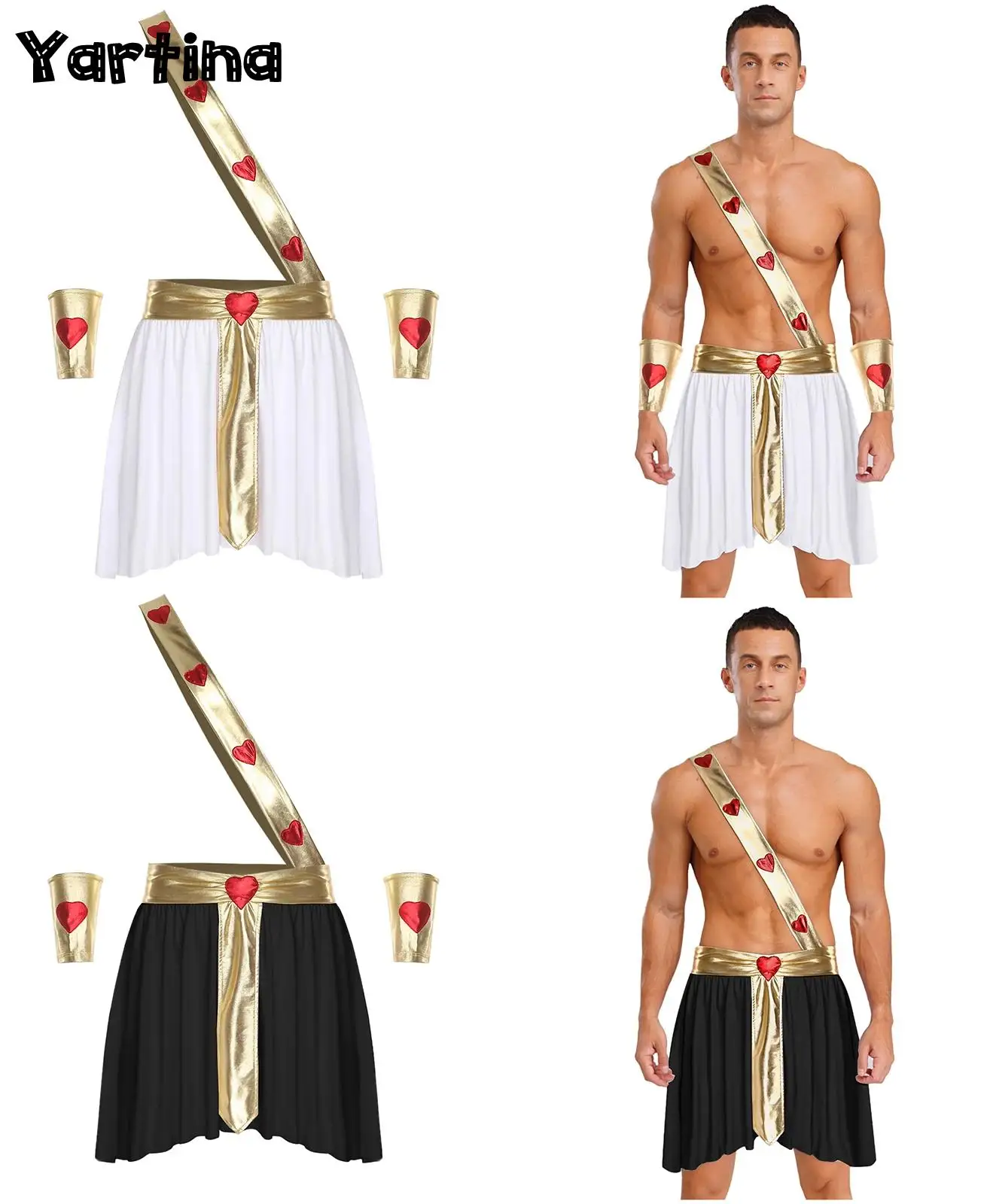 

Mens Ancient Greek Toga God of Love Cosplay Costume Roman Emperor God Roman Gladiator Metallic Ruffle Skirt Halloween Outfits