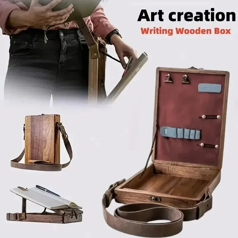 Wooden Writer's Messenger Box Portable Satchel Writer's Series Organizer Wooden Box Messenger Box Backpack Briefcase Artist Bag