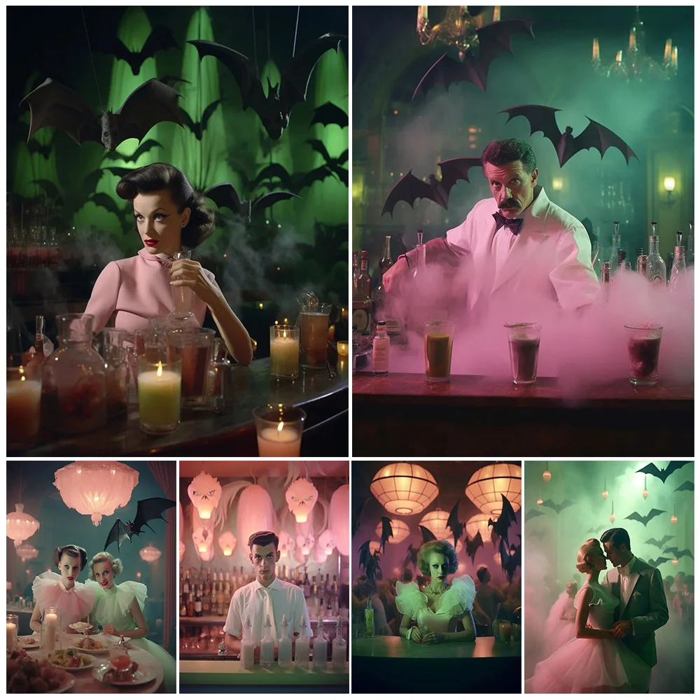 

Vampire Themed Bar,Vintage Photography Art,Poster Print,Gothic Horror Cocktail Party Photo,Wall Art,Canvas Painting,Home Decor