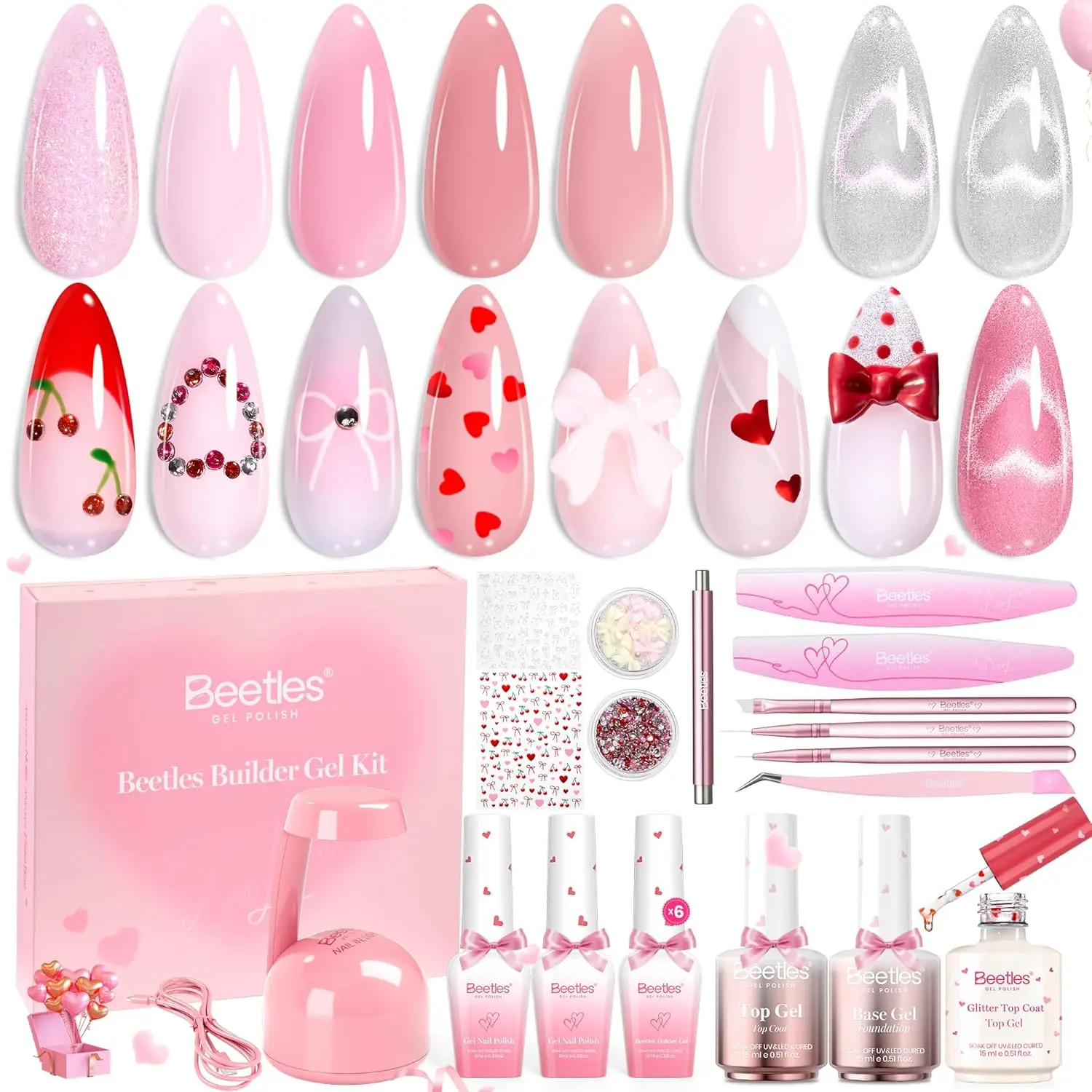 

Набор для маникюра Blush Charm Valentine's Edition с мини-лампой, укрепляющий и утолщающий гель для наращивания ногтей, для начинающих мастеров и домашнего использования