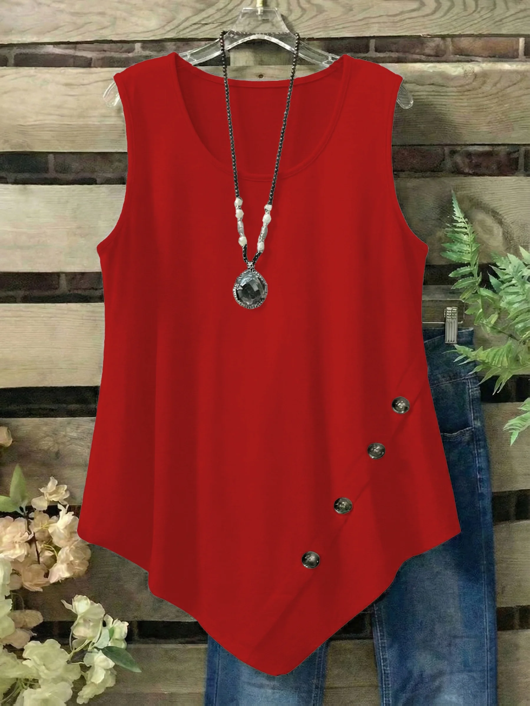 Ärmelloses Damen-Top in Übergröße mit Knopfdetail für mühelosen Stil – Detail 16