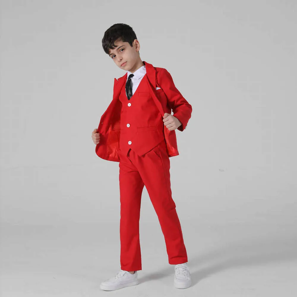 Elegant Suits for Boy 3 Piece Solid Color Formal Wedding Tuxedos Chic Peak Lape One Button Casual Daily Fashion Kids Clothes