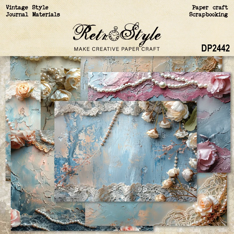 Panalisacraft 8 sheets A5 size Vintage Style Scrapbooking patterned paper Fancy Card Pack Light weight Craft Paper Card