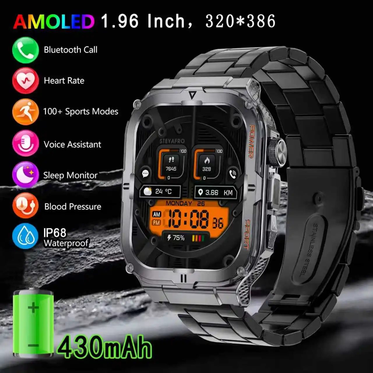 

2025 Men's GPS Smart Watch Bluetooth Call 430mAh Battery 100days Standby Time IP68 Waterproof Fitness Tracker Sport Smart watch