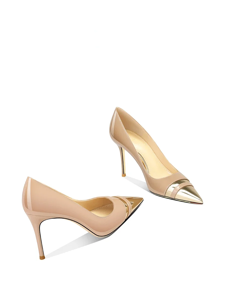 

2025 Spring and Autumn New Women's High Heels French Slim Heel Pointed Leather Shoes