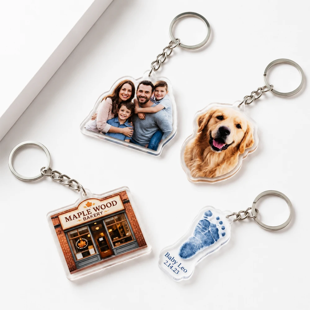 Custom Family Acrylic Keychain Personalized 2D Flat Photo Keyring On Bags Birthday Jewerly Gift For Men Women Family  Keychain view 6
