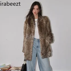 Fashion Design Stand Collar FurJacket Classic Leopard Casacas Para Mujer Invierno 2024 Mainland China Long Wool Coat