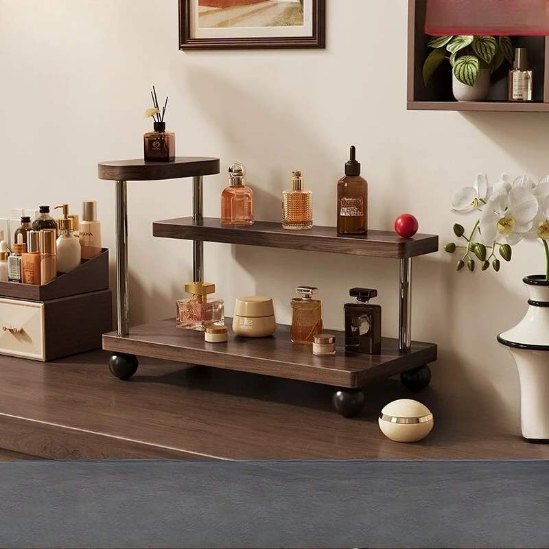 

Cosmetics Shelf Solid Wood Multi-layer Desktop Cup Holder Office Black Walnut Double-layer Cup Storage Holder