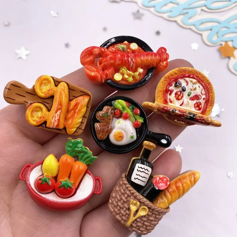 Resin Colorful Various Bread Croissant Donut Lobster Egg Pan Model Scrapbook Flat Back 3D Foods Figurine DIY Craft Supplies