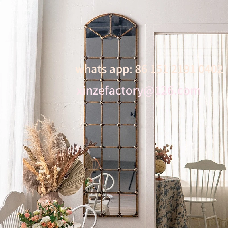 Customizable retro imitation copper full-body mirror, clothing store wrought iron old fitting mirror,  hotel washstand
