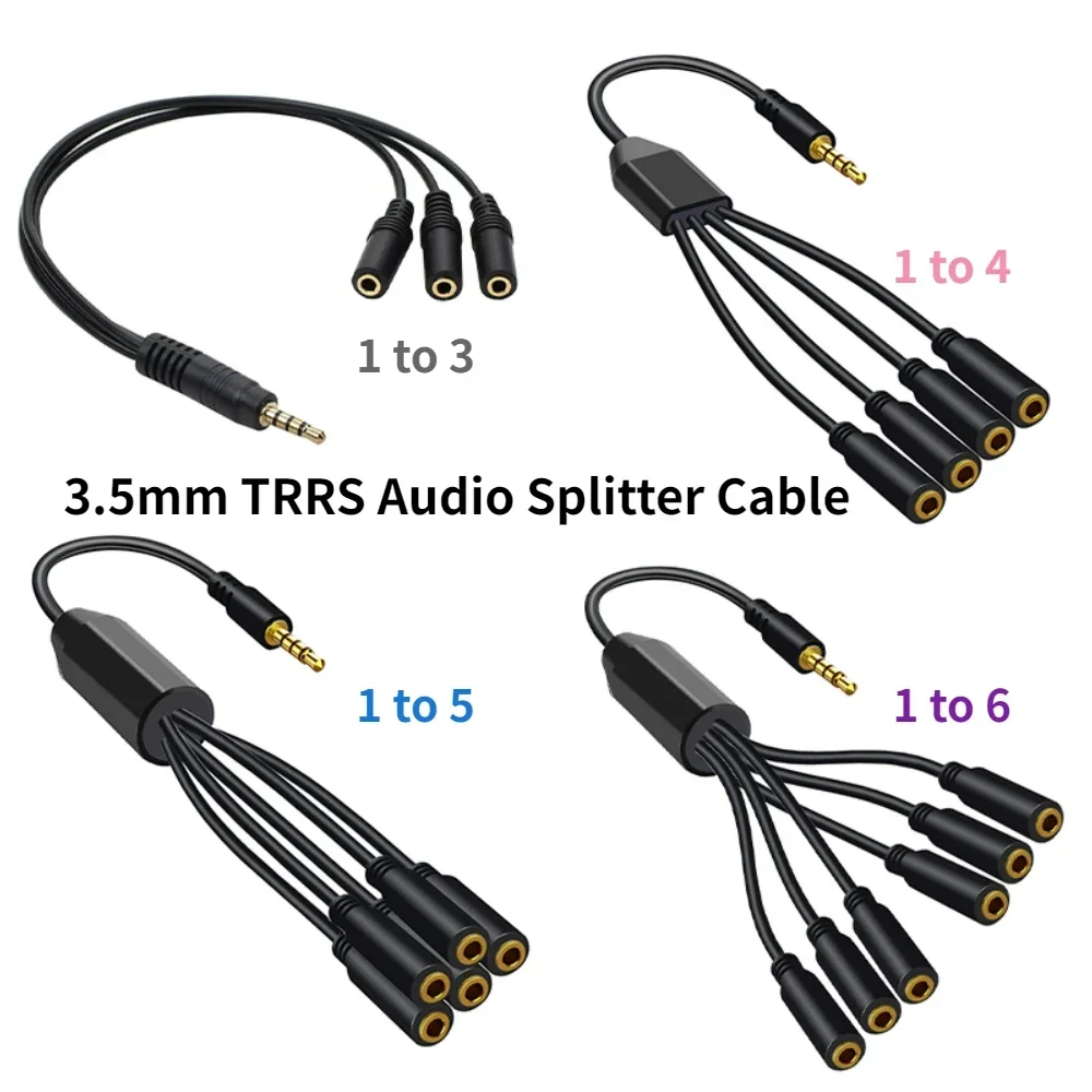 3.5mm TRRS 1/8 Male To 3/4/5/6 Ports 3.5mm Female Jack AUX Cable Earphone Mic Audio Adapter for Phone Headset Splitter Cable