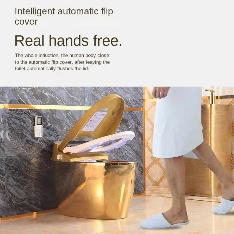 Luxury One Piece Gold Plated Hotel Automatic Ceramic Toilets Bowl Gold Wc Intelligent Bathroom Smart Toilet With Remote Control view 4