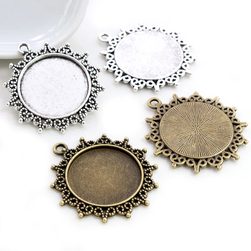 

New Fashion 5pcs 25mm Inner Size Antique Bronze Silver Plated Pattern Cameo Cabochon Base Setting Charms Pendant