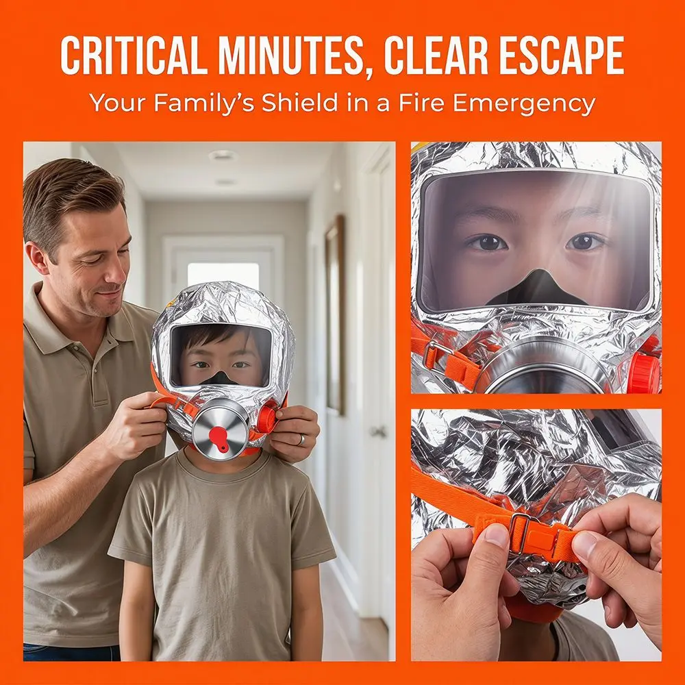 Multi-Layered Filter Fire Escape Mask Fireproof Filter Easy-Fit Hood Self-Rescue Respirator Self-Rescue Breathing Apparatus
