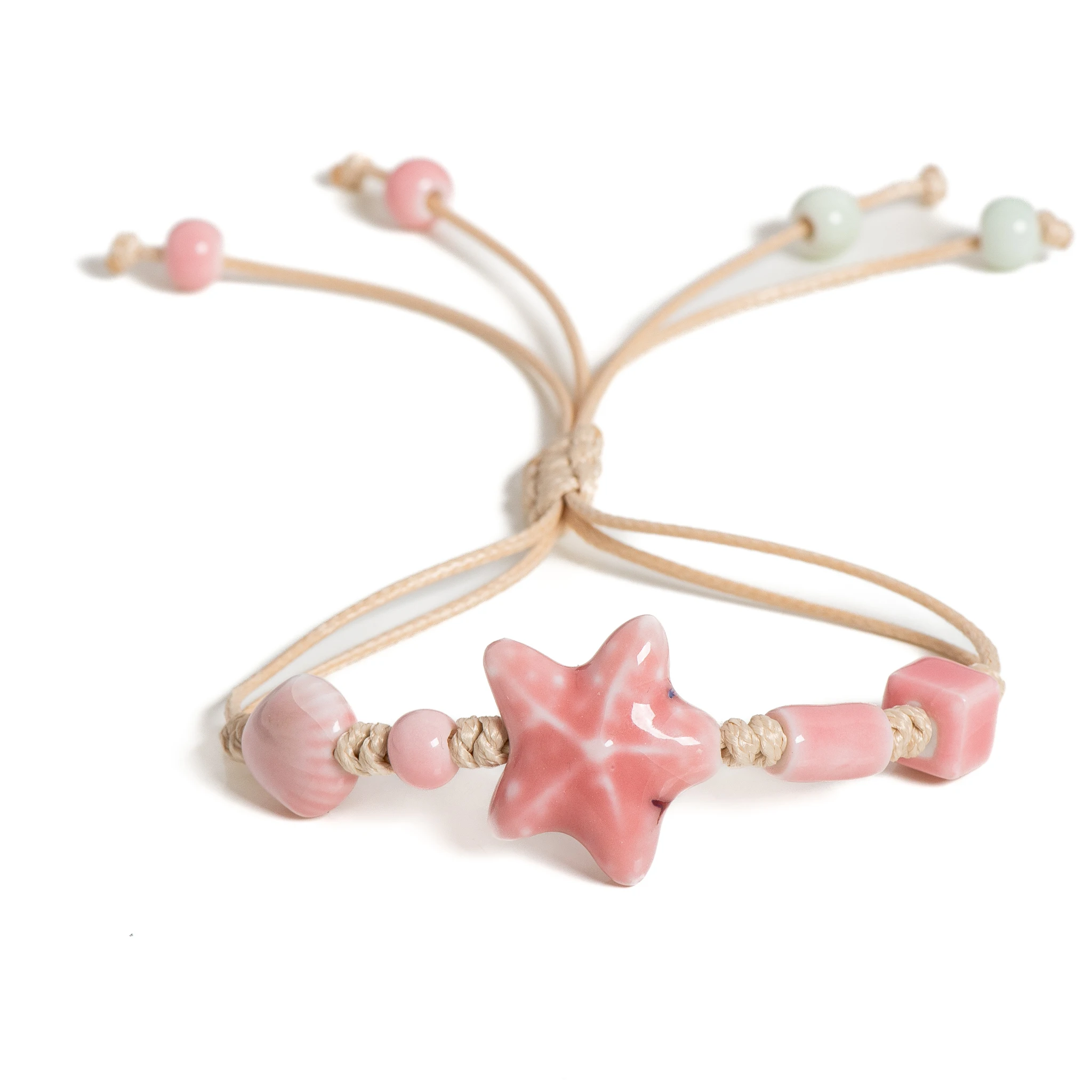 Bracelet en céramique étoile de mer rose fait à la main Boho bijoux de plage réglables pulsera mujer cadeaux – S02-014