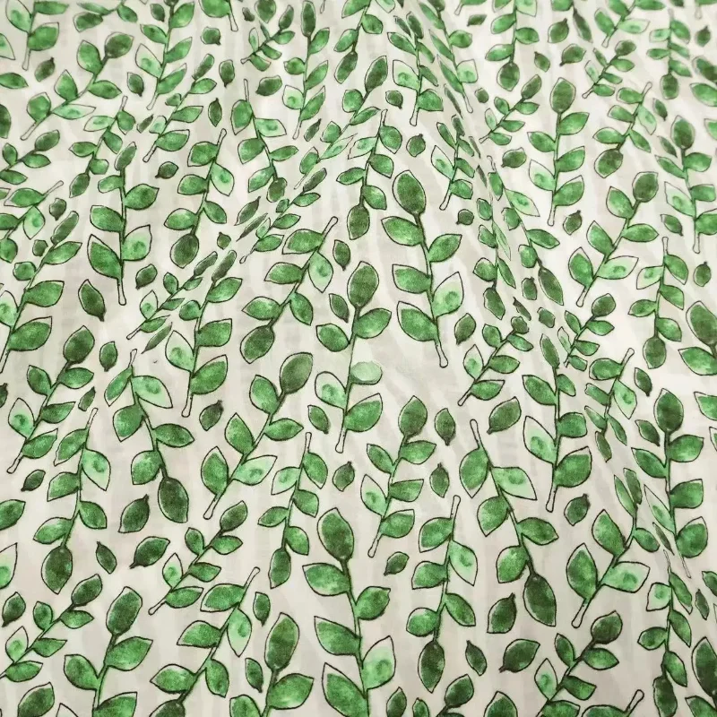 Green Leaf Bubble Pucker Crinkle Texture Pure Cotton Fabric Dress Blouse Top Skirt Handmade Sewing DIY Apparel Designer Textile