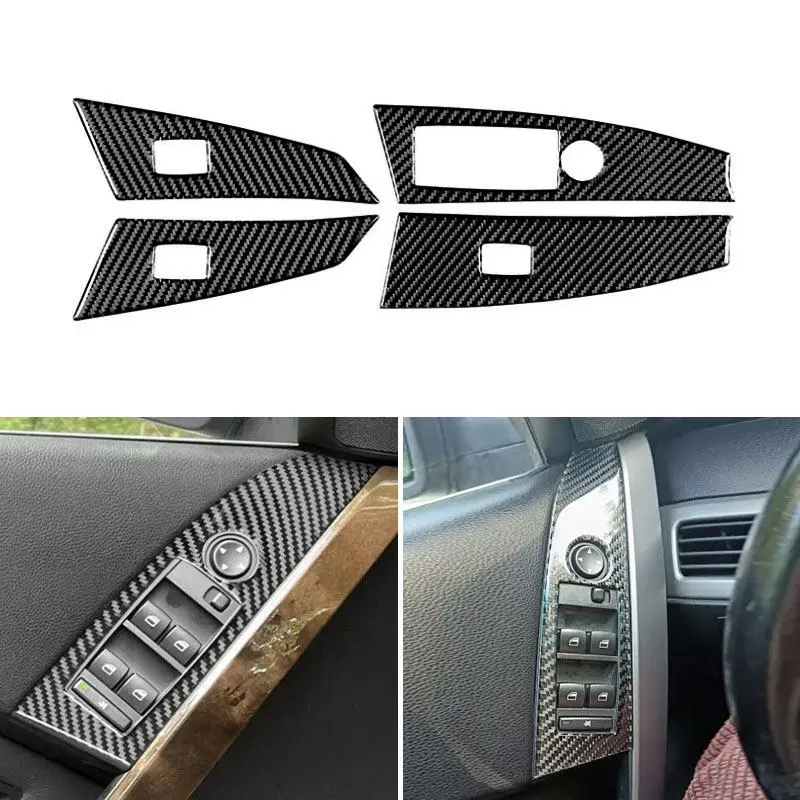 

For BMW 5 Series E60 2004 2005 2006-07 Car Soft PVC Plastic Piano Black/Black Carbon Fiber Window Lift Switch Button Trim Cover