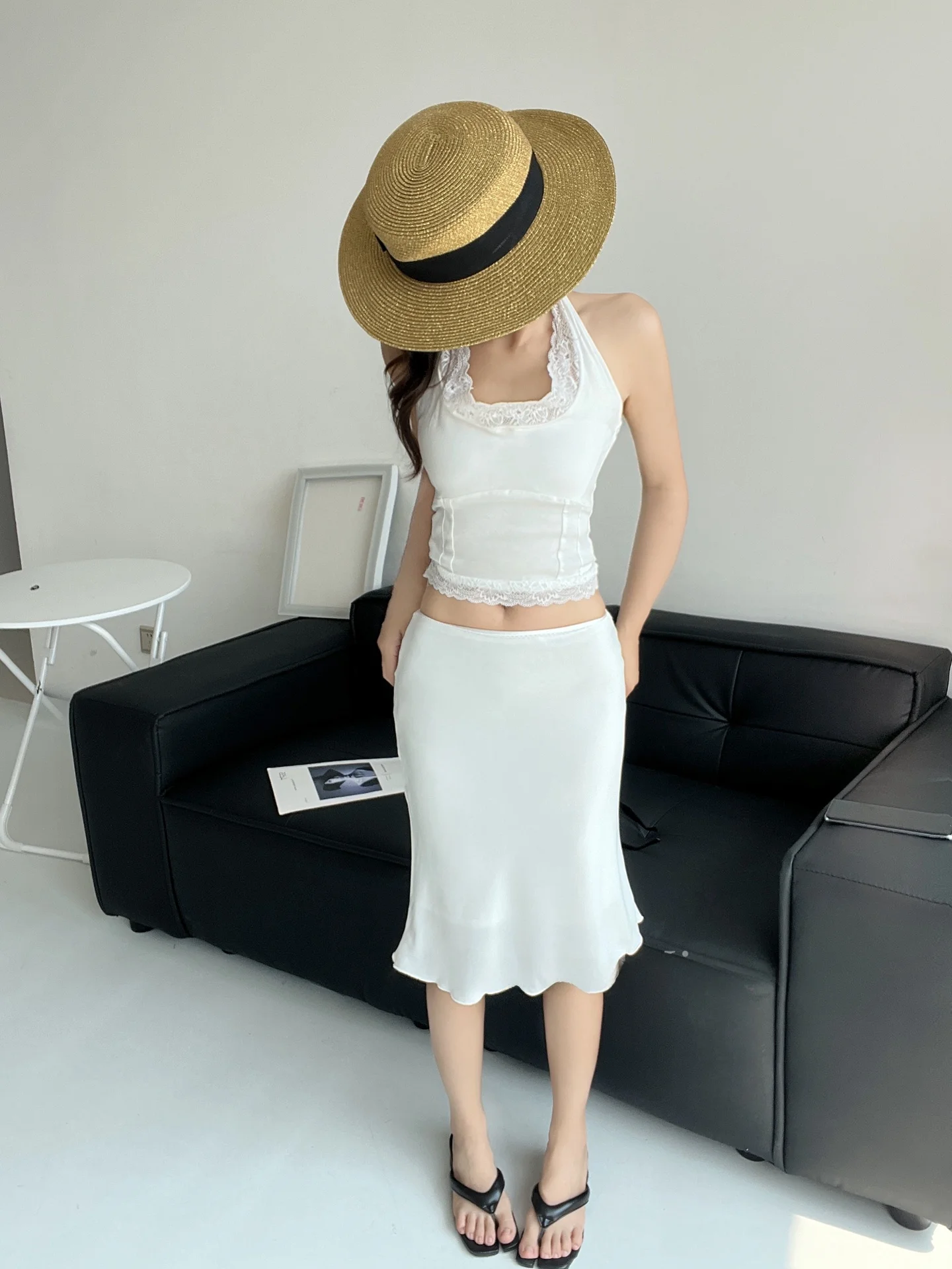 Rok Lilit Pinggang Rendah Motif Bunga Retro untuk Liburan Musim Panas, Rok A-Line Slim Fit Wanita Vintage dengan Lapisan Dalam