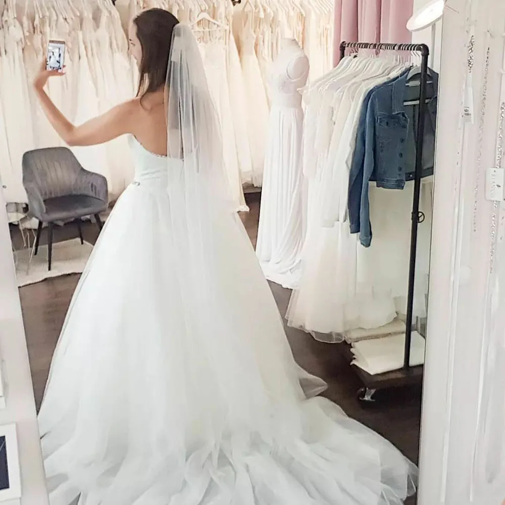 Msikoods Beach Wedding Dresses 2022 Simple Princess Backless Wedding Gown Deep V Neck Tulle Bridal Dress Women vestido de noiva