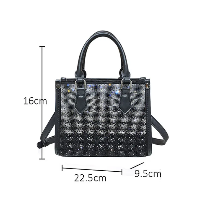 Rhinestone Inlaid Tote Bag Trend Women\'s Handbag Gradient Stripe Crossbody Bag Synthetic Fiber Shoulder Bag Female Portable