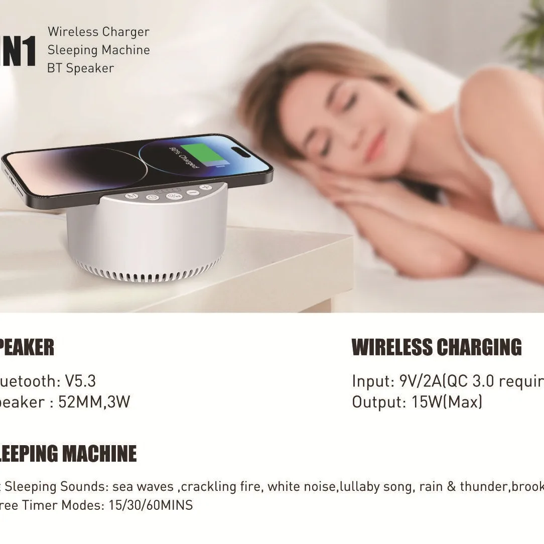 Smart White Noise 15W Wireless Charging Bluetooth Speaker with White Noise Multi-Functional Audio