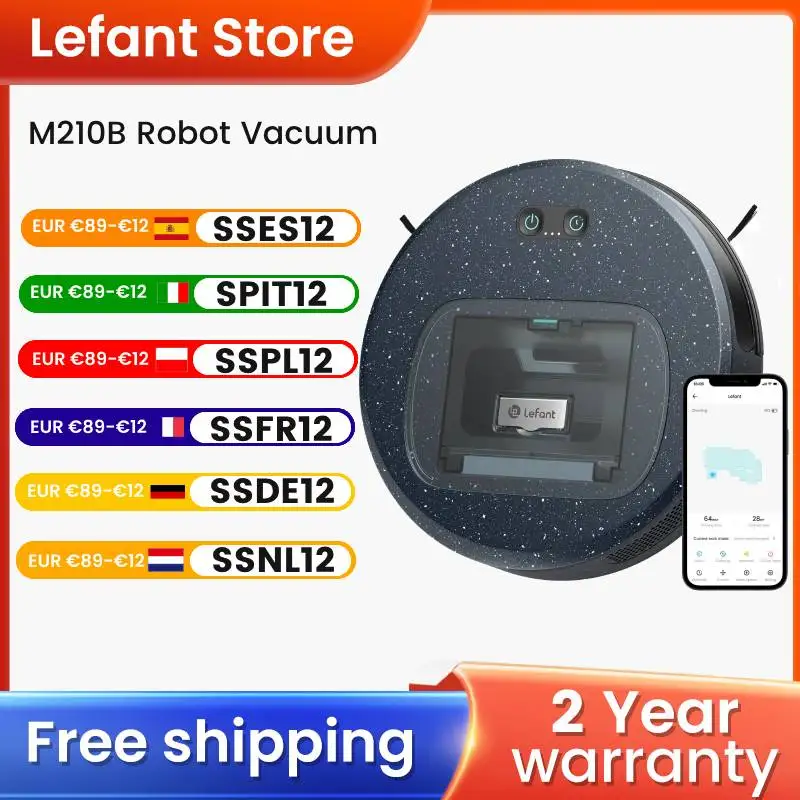 LEFANT F1 Robot Aspirapolvere con 5000 Pa, 28x6,8 cm Super Slim 250 Minuti Autonomia Contenitore per