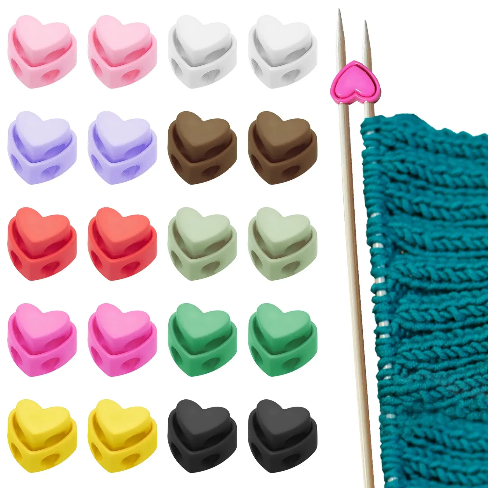 5Pcs/Set Colorful Knitting Needle Stoppers Heart-Shaped Double Hole Needle Tip Protector DIY Knitting Accessories