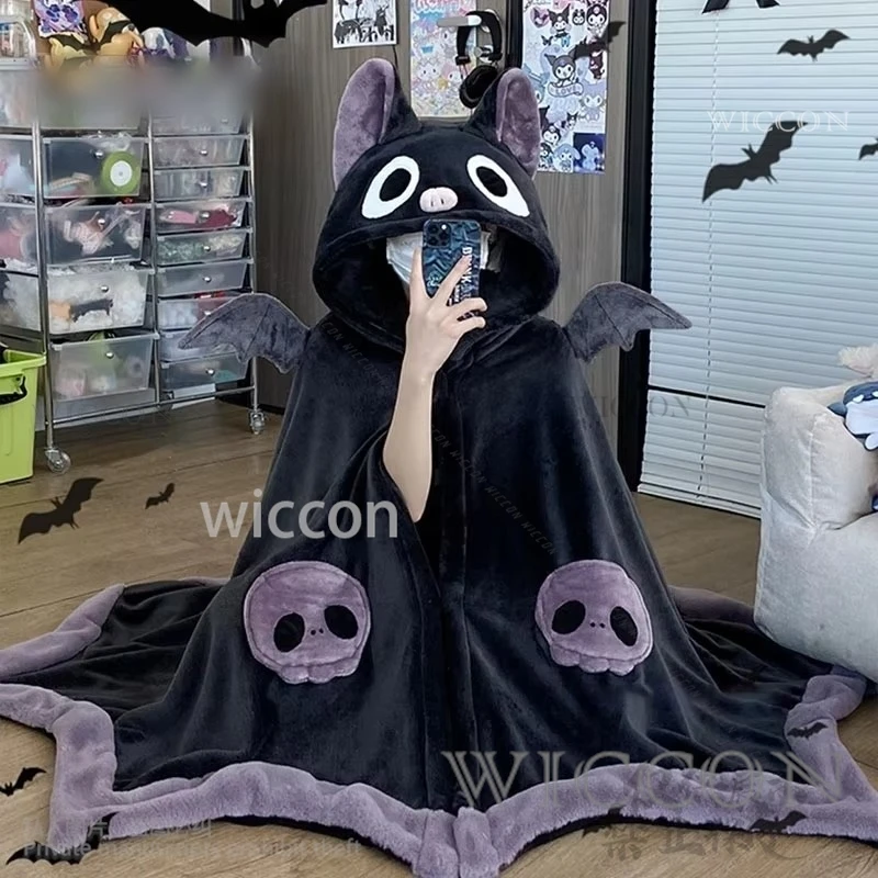 

Kawaii Cartoon Bat Y2k Blanket Plush Pajamas Anime Cloak Costume Halloween Adults Winter Ponchos Women Hooded Cape Customized